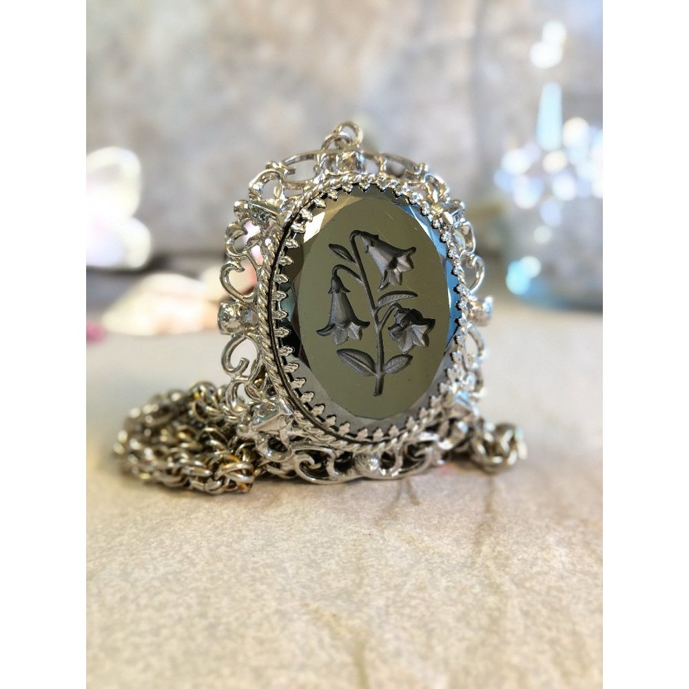 Vintage Whiting & Davis Hematite Intaglio Necklace. Garden Party Collection